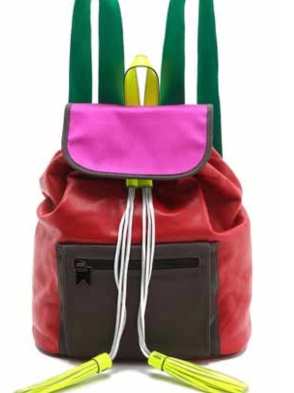 Meredith Wendell Backstroke Colorblock Leather Nylon Backpack Red Pink